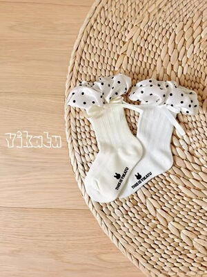 Yikatu伊卡兔儿童袜子2026春款新白色米色两色波点花边童袜9028