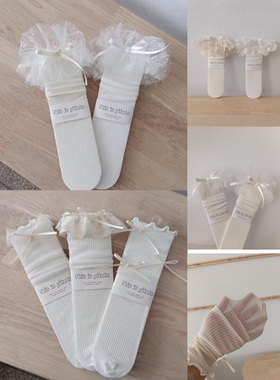 伊卡兔小腿袜合集儿童袜子春夏新款白色蕾丝花边蝴蝶结中筒袜9020