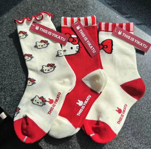 伊卡兔童袜中筒可爱日系百搭卡通可爱kitty猫小清新蝴蝶结公主袜
