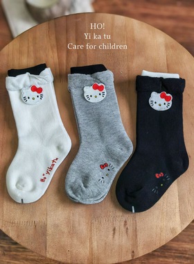 儿童袜子伊卡兔正品女童秋冬四季泡泡口袜口手工缝制KT猫棉袜8173