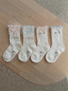 儿童袜子伊卡兔春夏新款中筒KT猫木耳花边蝴蝶结洛丽塔公主袜9021