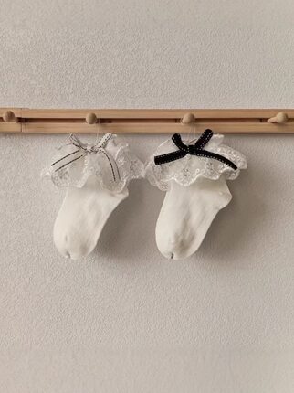 Yikatu伊卡兔正品儿童袜子白色花边蕾丝公主袜表演节目花边袜8003