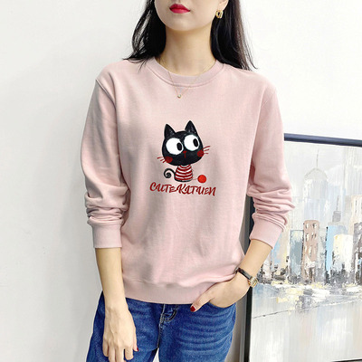 圆领无帽卫衣女2025春秋新款薄款bf风宽松白色加绒加厚上衣秋冬潮