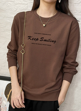 春秋无帽圆领卫衣女2025秋冬新款韩版宽松套头宽松薄款休闲上衣潮