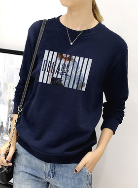 圆领无帽卫衣女2025春秋新款加绒韩版宽松慵懒薄款ins套头上衣潮