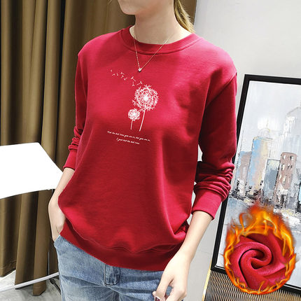 加绒加厚圆领无帽卫衣女2025秋冬新款cec超火上衣宽松ins薄外套潮