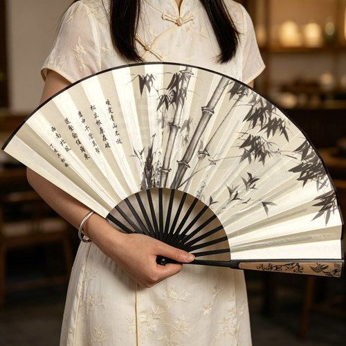 10寸古风扇子折扇男款夏季绢布折叠夏天竹扇汉服2025新款随身扇子