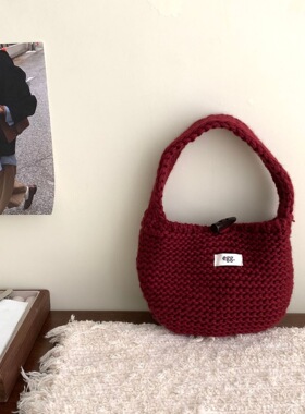 lucky shoppee 韩国博主同款手工编织包手提包针织毛线包手拿包