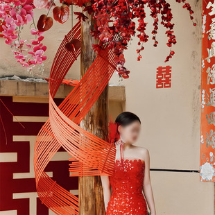 结婚婚房装饰布置道具竹排手工艺竹条红色竹排竹编网红美陈艺术