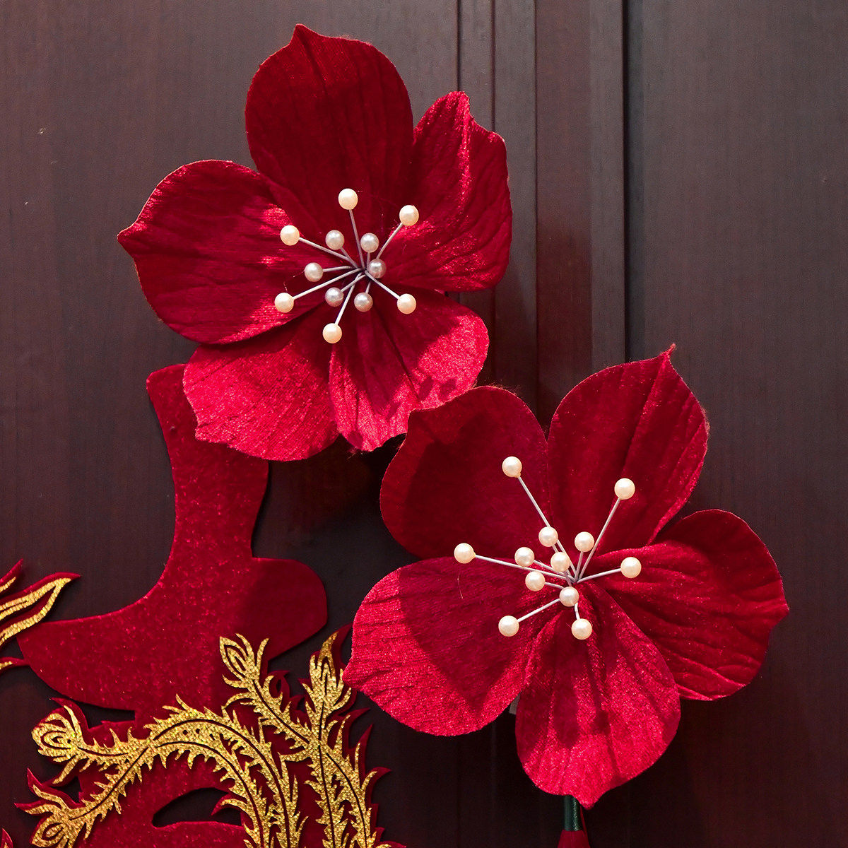 婚房褶皱花皱纹纸花装饰丝绒花橱窗背景墙布置假花订婚婚庆用品