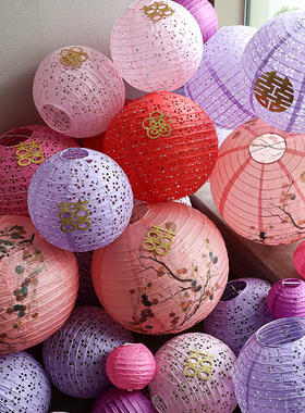 结婚喜字灯笼红色婚礼领证拍照道具姐妹团婚房布置装饰蜂窝球摆件