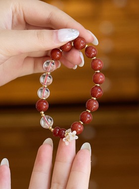 天然10MM红玛瑙手链女金秋转运桂花手串新中式高级感水晶手工手串