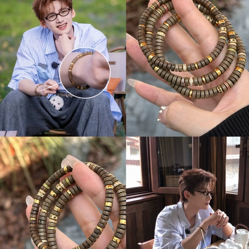 白敬亭同款莺歌绿奇楠直切片手串简约镶彩钻隔片百搭古典叠戴手链