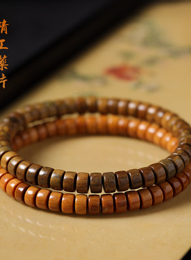 绿檀木精工直切手串贡木男女桃木药片珠佛珠黑檀素串手捻文玩单圈