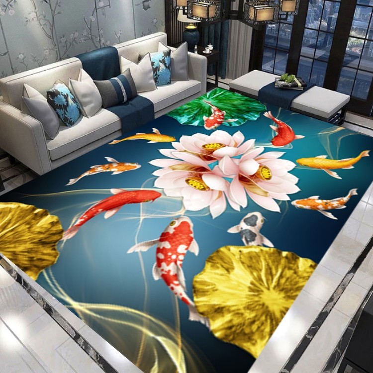 中式锦鲤水晶绒地毯满铺沙发大尺寸茶几毯书房卧室阳台毯茶水间垫,居家布艺,地毯,淘宝优惠券,粉丝福利购,淘宝优惠卷