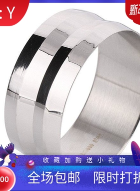 新款跨境热卖ins时尚简约双凹纹抛光复古304不锈钢手镯 厂家