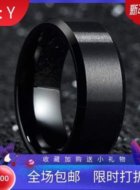 新款厂家 欧美8MM潮男黑色磨砂拉丝简约百搭戒指钨钢戒指指环