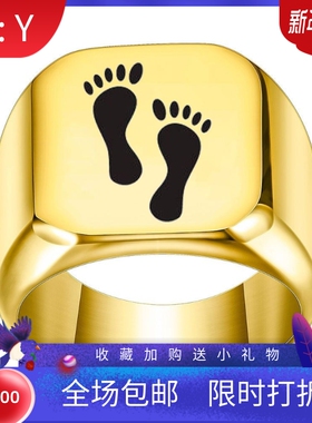 新款时尚简约母亲节礼物母子脚印18MM戒指304不锈钢光面戒指热卖