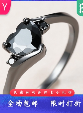 新款跨境热卖七彩色锆石黑色戒指女澳宝指戒亚马逊创意百搭款饰品