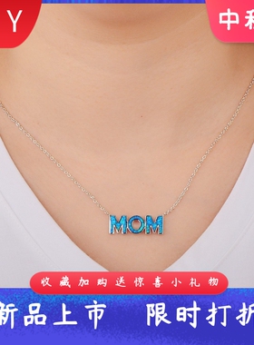 新款Opal澳宝母亲节日系列锁骨链蓝色MOM 妈妈吊坠澳宝项链