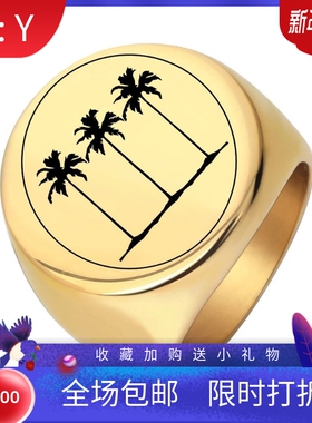 新款欧美跨境亚马逊三颗树1222MM刻字圆形光面戒指不锈钢圆形指