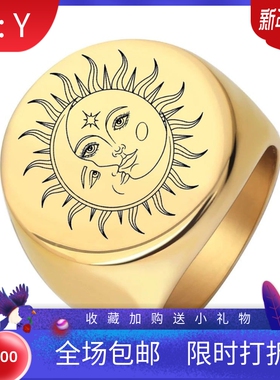 新款厂家 欧美热卖22MM光面戒指太阳月亮拼接不锈钢戒指指环