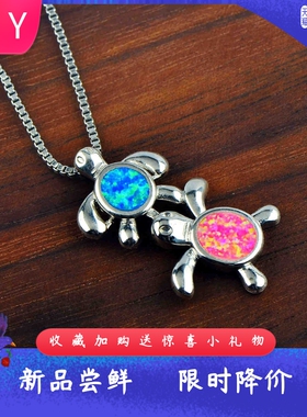 新款亚马逊ins风欧美风蓝色澳宝情侣乌龟项链乌龟吊坠毛衣链欧珀