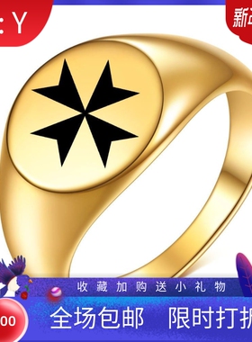 新款欧美不锈钢圆形光面12mm戒指简约十字三角金三色指环女士戒指