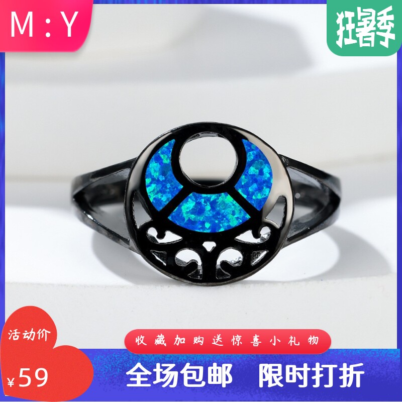 新款跨境中间扇形镂空花纹戒指简约个性小众轻奢优雅百搭戒指