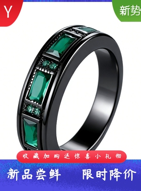 欧美时尚黑色祖母绿戒指男女同款