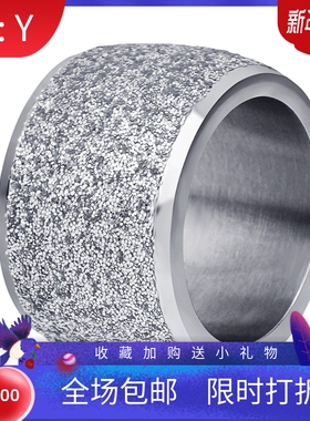 新款欧美跨境热卖16MM 18K金磨砂不锈钢戒指钛钢时尚磨砂指环