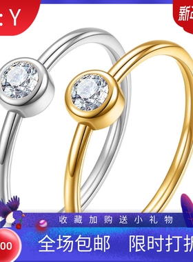 新款厂家简约时尚2MM钛钢钻戒对戒指环不锈钢情侣镶锆18K金戒指女