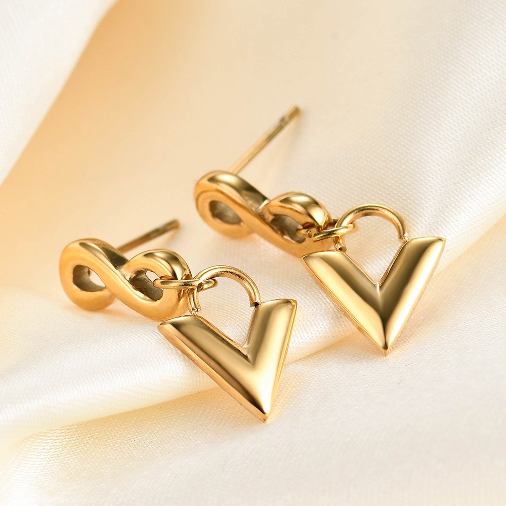 新款跨境欧美ins热卖简约个性28MM不锈钢链条耳环网红V字气质女耳