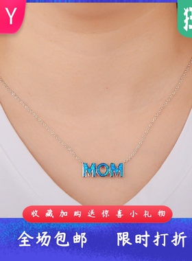 新款Opal澳宝母亲节日系列锁骨链蓝色MOM 妈妈吊坠澳宝项链