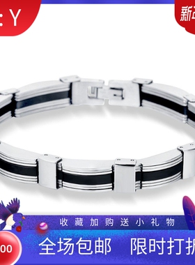 新款欧美 时尚简约10MM黑色滴油钛钢手链男休闲百搭手链