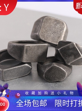 新款欧美跨境热卖简约时尚长方形菱形爱心光面复古做旧不锈钢戒指