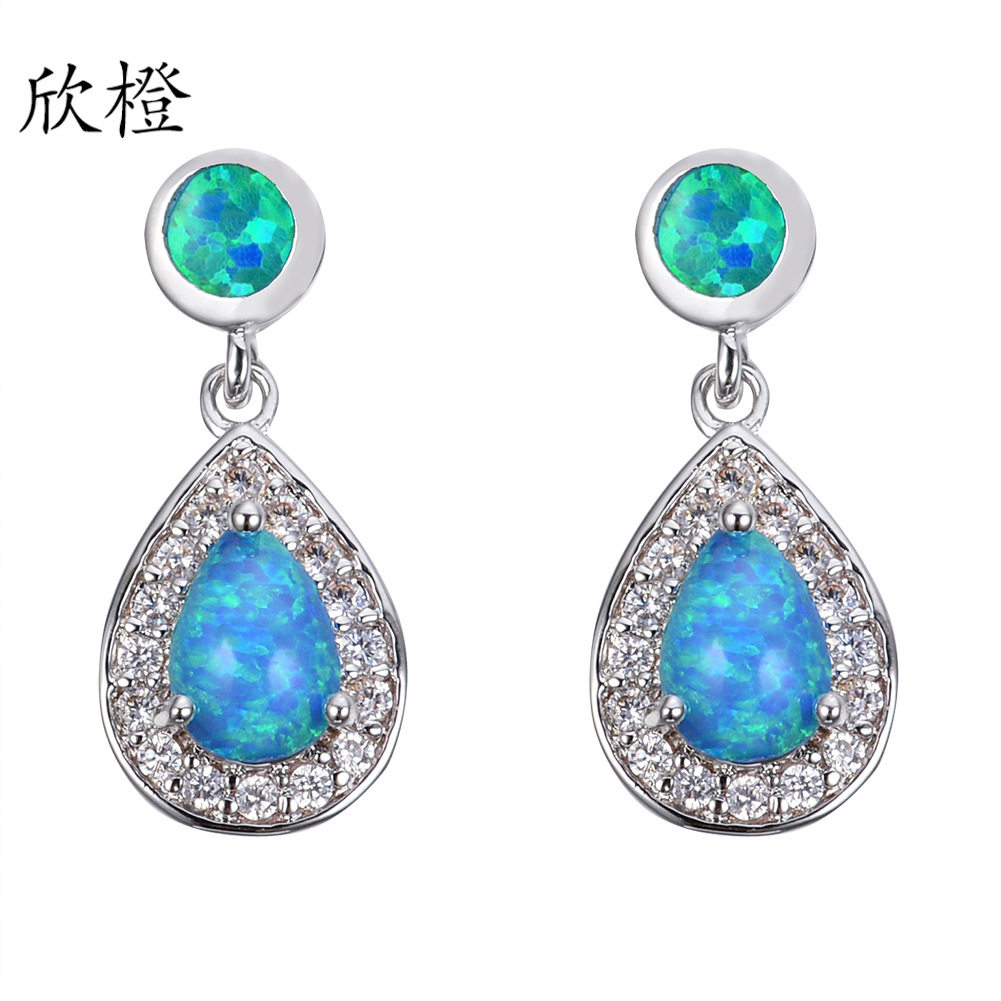 白金欧泊水滴形现货耳环新品