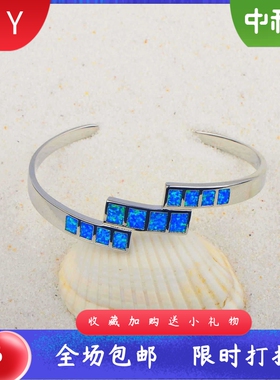 新款进口Opal欧泊澳宝夏威夷风格蓝色三层手镯手圈澳宝手镯饰品