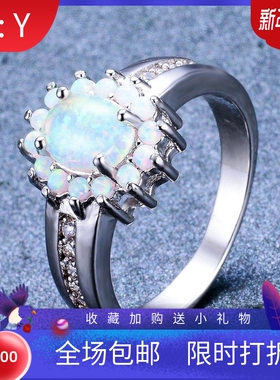 新款跨境时尚 通勤白金花形澳宝8MM*6MM戒指厂家