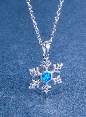 白金雪花蓝色欧泊现货吊坠新品