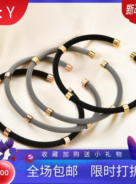 新款欧美跨境电缆线不锈钢钢丝编织手镯钛钢黑色间金钢色时尚百搭