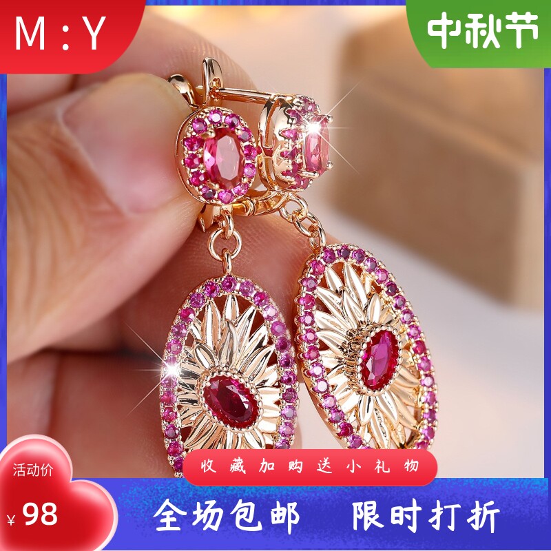 网红同款重工镂空花朵耳坠椭圆形