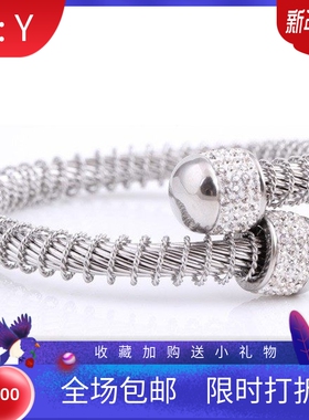 新款亚马逊热卖欧美时尚弹簧钢丝手镯间金镶钻不锈钢网链手环