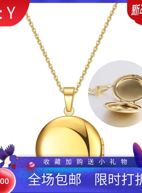 新款欧美跨境热卖时尚相盒项链可打开27MM圆形光面不锈钢相盒项链