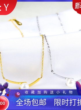 新款欧美跨境简约个性时尚钛钢锁骨链轻奢不规则交叉珍珠项链