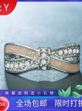 新款跨境SHEIN欧美时尚戒指夸张豪华复古印花白金白澳宝蝴蝶结状