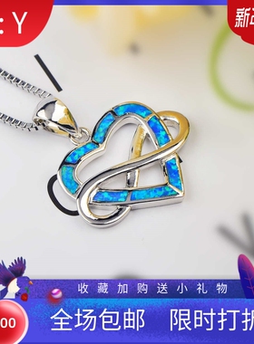 新款 ins风热销款女款澳宝无线爱心项链心形吊坠饰品镶进口欧泊