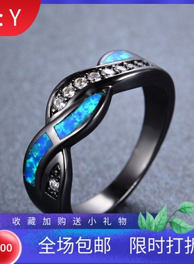 新款时尚欧美风黑金澳宝边镶白钻缠绕戒指男士简约个性食指戒