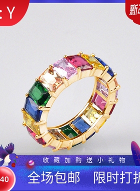 满钻外贸女彩方形爆款配饰戒指