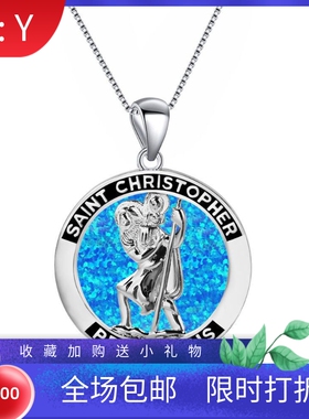 新款 ins风 爆款澳宝蓝色圣母吊坠项链吊坠饰品镶进口欧泊